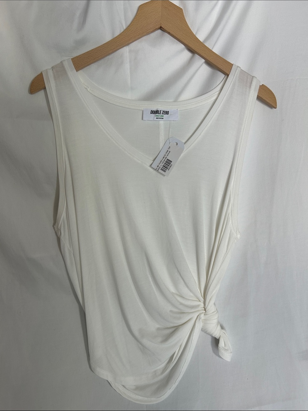 Double Zero Cream Side-Knot V-Neck Tank